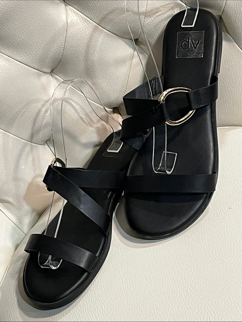 DV by Dolce Vita Black Slide Sandals with Gold Ring Accent